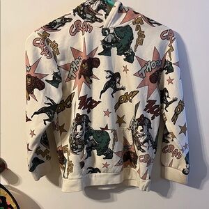 Comic Print Hoodie with Superhero Graphics